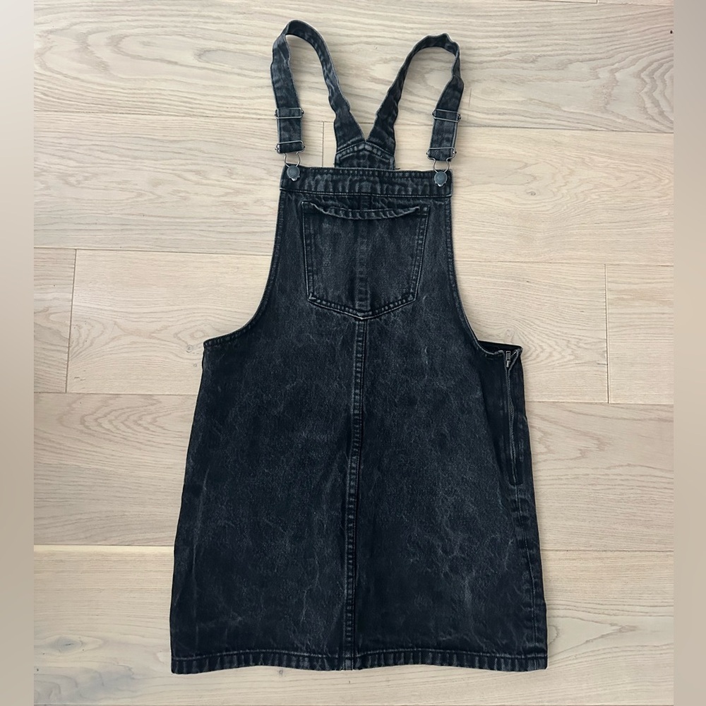 forever 21 black acid wash denim overalls dress